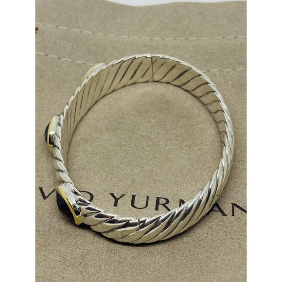 David Yurman SSilver 18K Gold 12MM Albion Oval Garnet  Rennaisance Bracelet 6.25 - Picture 5 of 6